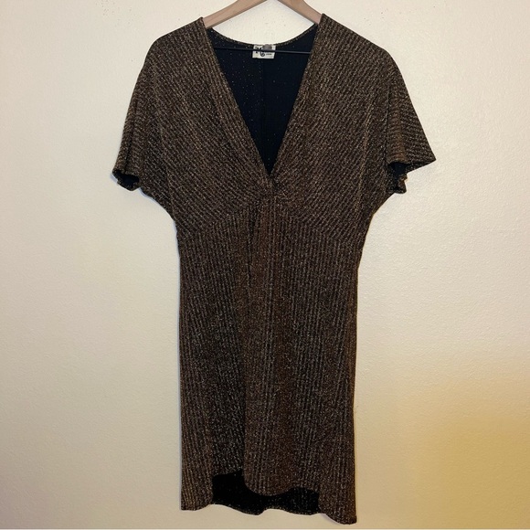 Show Me Your MuMu Dress - Women’s Large Gold - Metallic Mini V-Neck - Picture 2 of 9